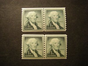 Scott 1054b, 1c Washington Pair, Small holes, MNH Liberty coil Beauty