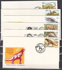 Romania, 22-23/OCT/93. Dinosaur cancels on 6 cachet Envelopes.