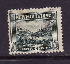 Newfoundland-Sc#131-used 1c grey green Twin Hills-1923-id#15-