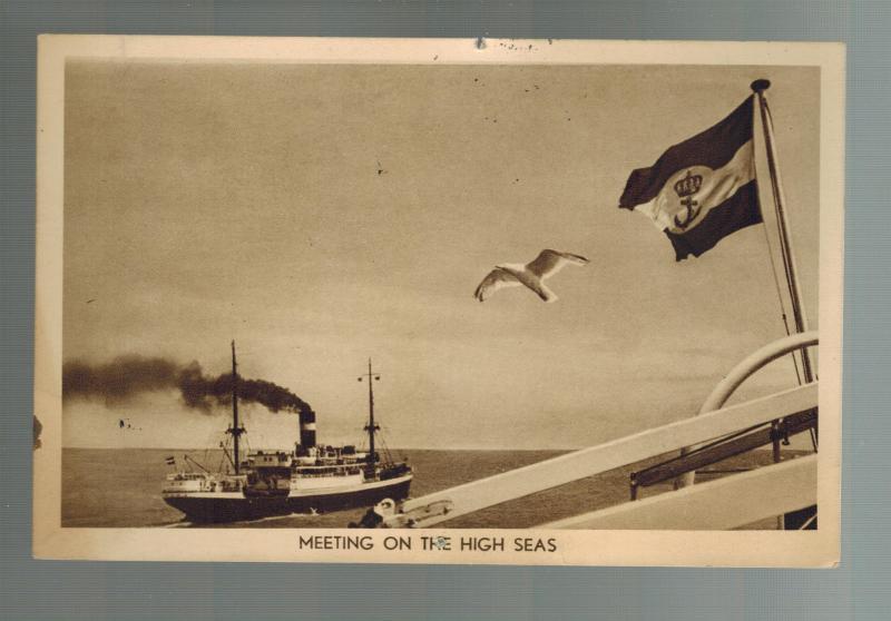 1938  Post Au Prince Haiti Postcard Cover to US SS Maatschappu Steamship at Sea