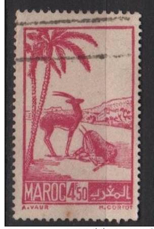 Morocco 1939 Scott 172B used- 4.50fr, Scimitar-horned oryxes