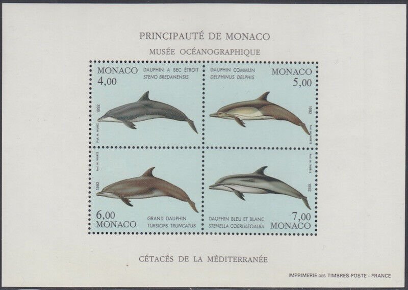 MONACO Sc # 1813a-d CPL MNH SOUVENIR SHEET LIFE MARINE LIFE - DOLPHINS