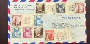 KV)MOROCCO, AIR MAIL CORRESPONDENCE FROM CASABLANCA TO YUMA ARIZONA, STAMPS