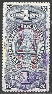 NICARAGUA 1908 15c on 1c Surcharged Telegraph Stamp Hisc. No. 133 VFU