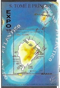 St. THOMAS & PRINCE ISL. Sc 1331 NH SOUVENIR SHEET OF 1998 - MAP. Sc$20