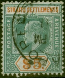 Straits Settlements 1905 $5 Dull Green & Brown-Orange SG138 Fine Used (2)