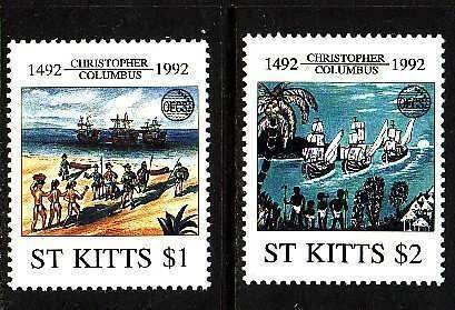 St Kitts-Sc#341-2- id9- unused NH set-Ships-Columbus-1992-