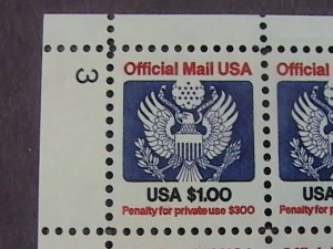 U.S.# O132-MINT/NH-U L PLATE # BLOCK OF 4--$1.00 OFFICIAL--P#3--1983-85(LOT#2)