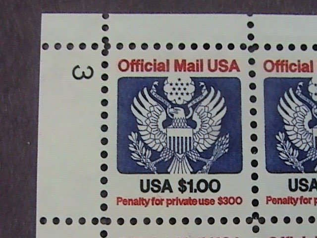 U.S.# O132-MINT/NH-U L PLATE # BLOCK OF 4--$1.00 OFFICIAL--P#3--1983-85(LOT#2)