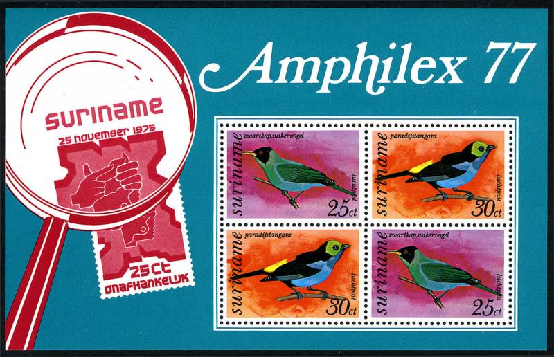 Surinam C60a M/S var., MI Bl.19, MNH. AMPHILEX. Birds, 1977