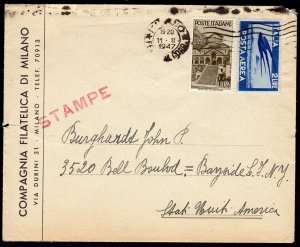 Medieval - USA envelope (prints) on 11.2.47 + Airmail 2 lire