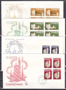 Canada, Scott cat. 606-609. Christmas Candles BLKS/4. 4 First day covers. ^