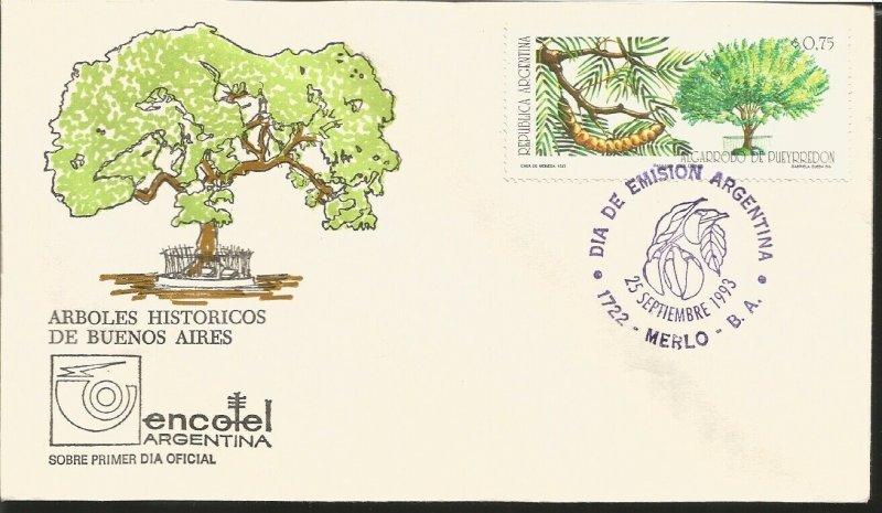 J) 1993 ARGENTINA, HISTORICAL TREES OF BUENOS AIRES, ALGARROBO DE PUEYREDON, FDC