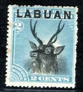 North Borneo LABUAN QV Stamp 2c Overprint STAG (1897) Mint MM ANIMALS YELLOW189