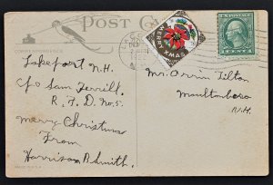 US #462 + Christmas Seal Tied to Postcard December 1922