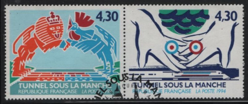 France 1994 used Sc 2424a 4.30fr Opening of Channel Tunnel Pair