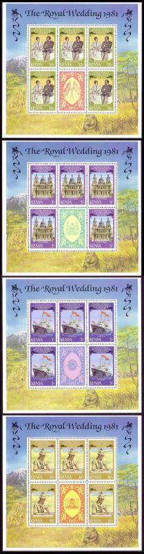 Kenya Royal Wedding 4 sheetlets of 5v+label SG#207/10 MI#192-95