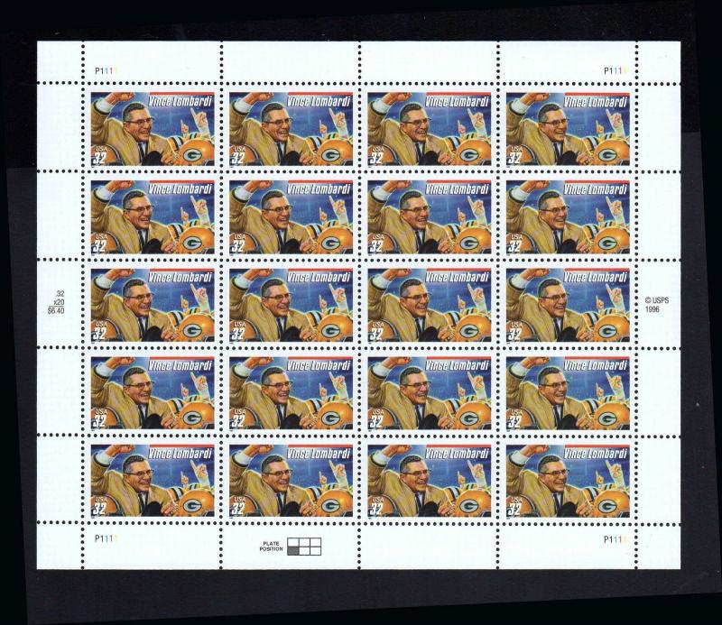 # 3147 Vince Lombardi 32¢ Sheet 1997 MNH