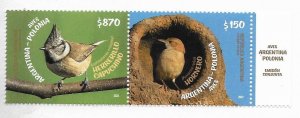 ARGENTINA 2022 BIRDS FROM ARGENTINA AND POLONIA FRIENDSHIP JOINT ISSUE PAIR MNH