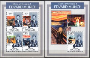 Togo 2013 Art Paintings Edvard Munch Sheet + S/S MNH