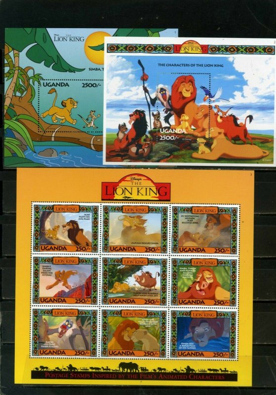 UGANDA 1994 WALT DISNEY LION KING SHEET OF 9 STAMPS & 2 S/S MNH 