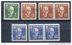 Sweden 1938 Sc 275-7 FA 266-8 MNH/MH  Pair  King Gustf V