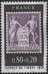 France B489 (used) 80c+20c Stamp Day, black & lilac (1976)