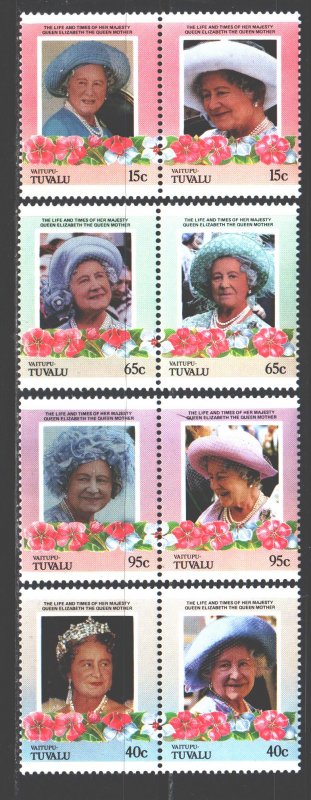 Tuvalu. 1985. 61-68. The queen mother of England. MNH.