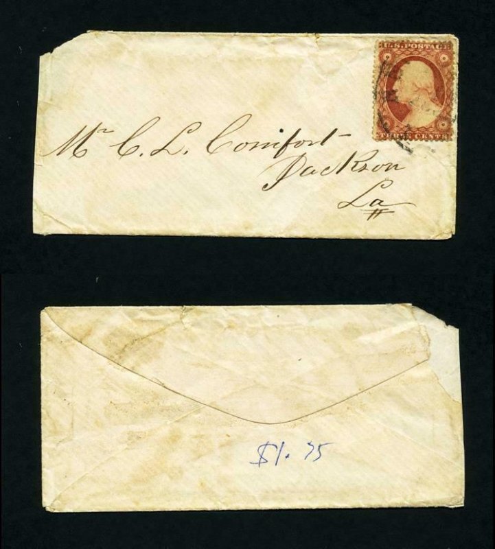 # 25 on cover from New York, NY to Jackson, Louisiana - 1850's