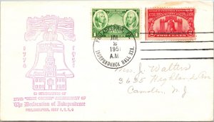 175th HOME COMING ANNIVERSARY DECLARATION OF INDEPENDENCE CACHET COVER 1951