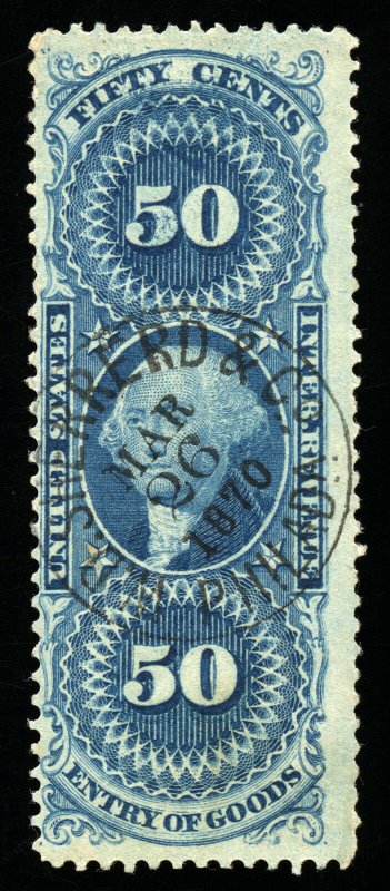 B162 U.S. Revenue Scott R55c 50-cent Entry of Goods 1870 circular handstamp cxl