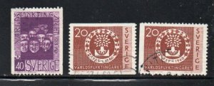 Sweden Sc 553-555 1960 World Refugee Year stamp set used