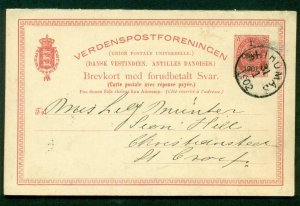DWI #BKd5b, 1¢ 1901 surcharge on 3¢ double card unsevered, used St. Thomas
