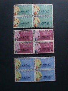 ​PHILIPPINES-1965-SC#939-41-2ND ASIAN CYCLING CHAMPIONSHIPS -MNH BLOCKS- VF