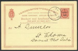 DANISH WEST INDIES #UY6 RARE Used - 1902 1c on 3c Red