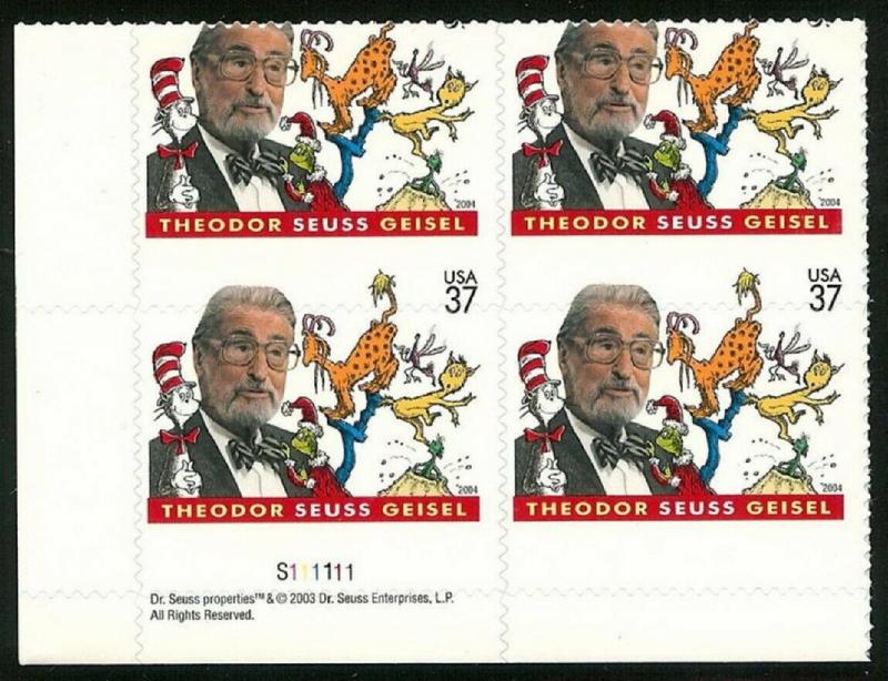 3835 Die Cut Shift Captured Pl# Block Error Dr. Seuss W/ 37c Missing Mint NH