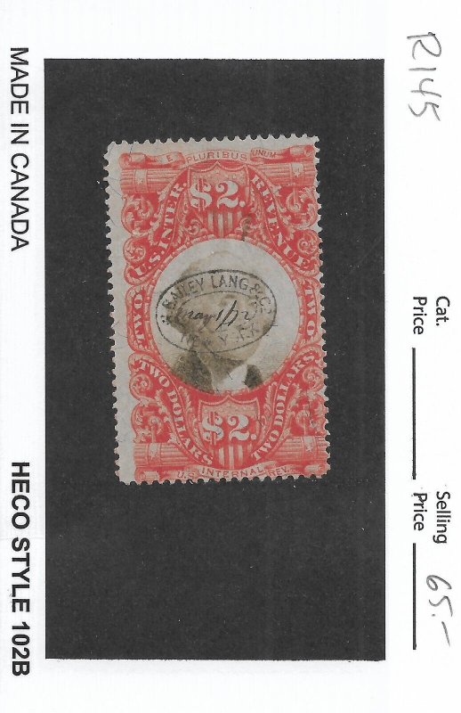 $2 3rd Issue Revenue Tax Stamp, Sc # R145, used. Nice Canx (55933)