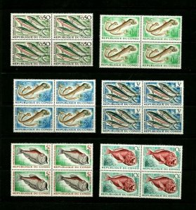 ES-13909a CONGO REPUBLIC - 1961 FISH SCOTT 96-101 MNH BLOCKS $36