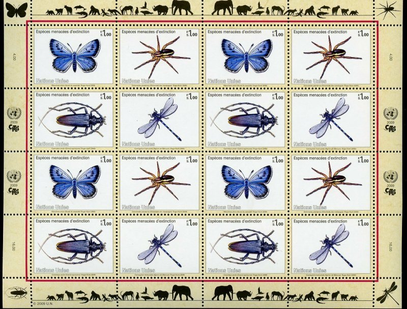 UNITED NATIONS 2009 ENDANGERED SPECIES INSECTS  GENEVA  SHEET MINT NH