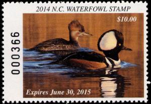 NORTH CAROLINA  #32  2014 STATE DUCK STAMP HOODED MERGANSERS  By Scot Storm