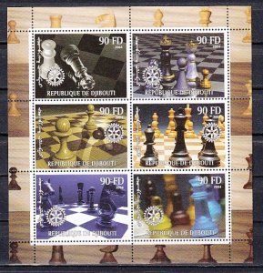 Djibouti, 2004 issue. Chess Pieces sheet of 6. Rotary Logo. ^