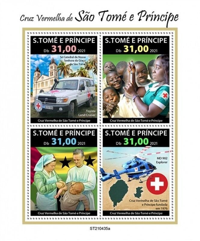 St Thomas - 2021 Red Cross Organization - 4 Stamp Sheet - ST210435a