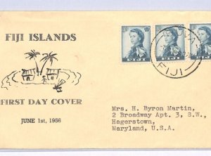 FIJI QEII FDC 1956 Illustrated Suva USA MA Hagerstown{samwells-covers}XH327
