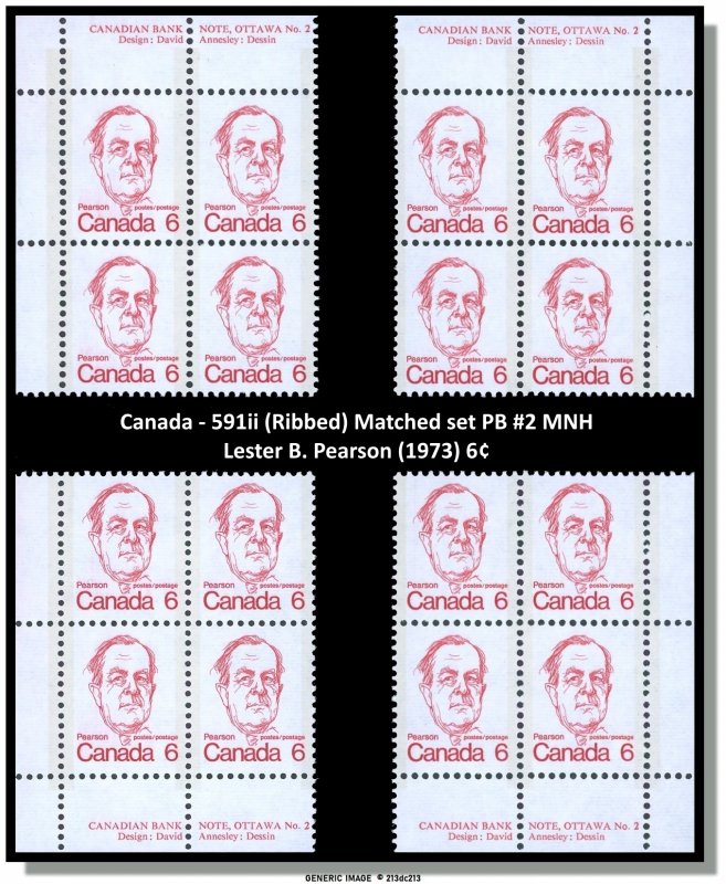 Canada - 591ii (Ribbed) Matched set PB #2 MNH - Lester B. Pearson (1973) CV 8.00