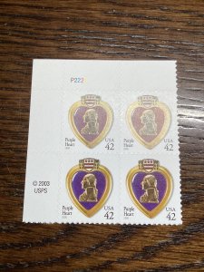 Scott #4264Purple Heart Plate Block of 4 Stamps - MNH-2008-US-Buyers Choice Of 1