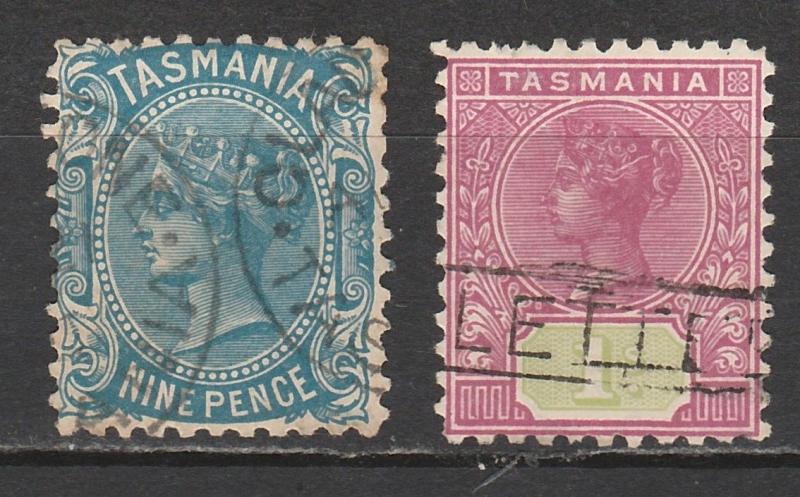 TASMANIA 1903 QV SET 9D AND 1/- WMK V/CROWN PERF 11 USED 