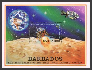 Barbados 518, MNH. Mi Bl.13. Moon landing, 10th Ann. 1979. Lunar landing module.