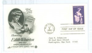 US 1832 1980 Edith Wharton, typed address. FDC