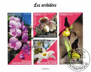 CENTRAL AFRICA 2022 - Orchids / complete set - minisheet+block (2 scans)