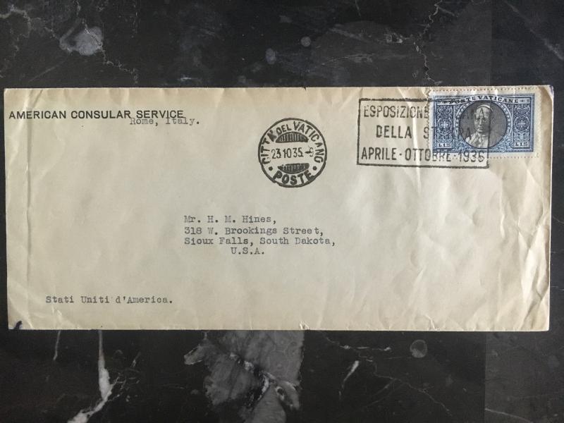 1935 Vatican cover to USA # 29  US Embassy Rome Italy Diplomatic Mail